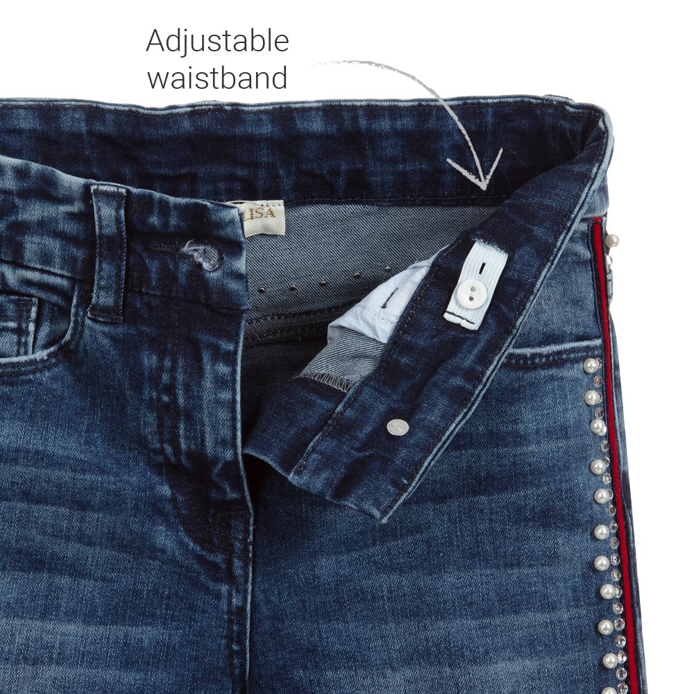 Monnalisa Chic Girls Blue Cotton Denim Jeans Childrensalon Outlet
