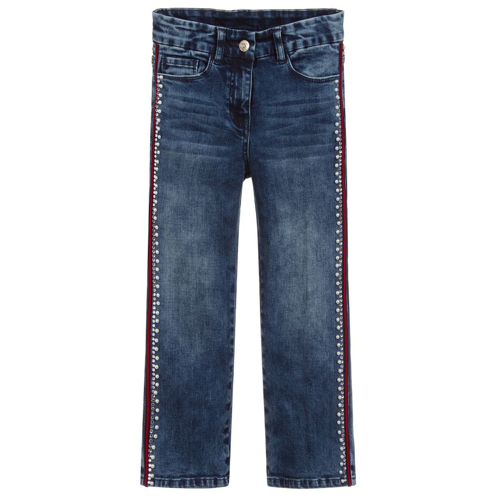 Monnalisa Chic - Girls Blue Cotton Denim Jeans | Childrensalon