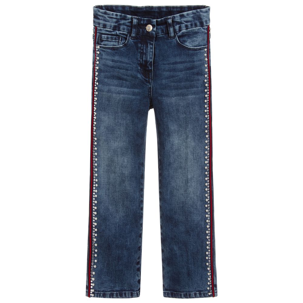 Monnalisa Chic Girls Blue Cotton Denim Jeans Childrensalon Outlet