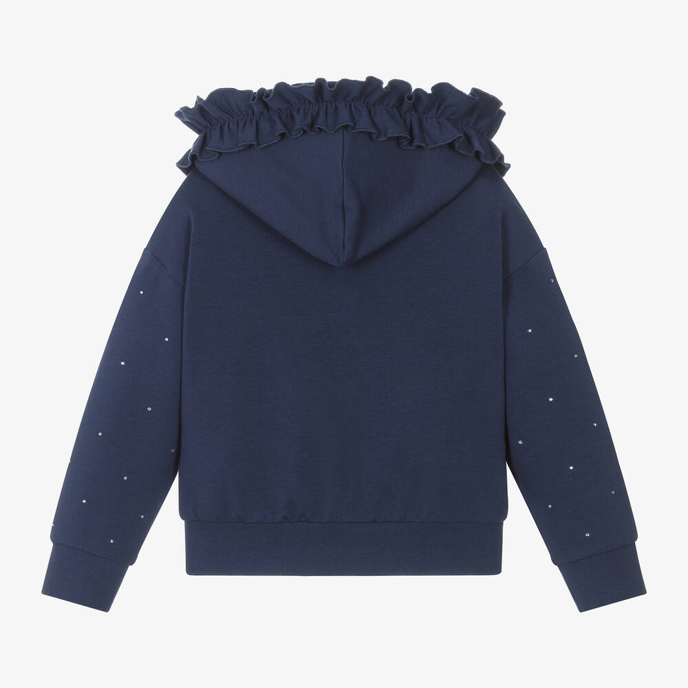 Monnalisa-Girls Blue Cotton Diamanté Zip-Up Top | Childrensalon Outlet