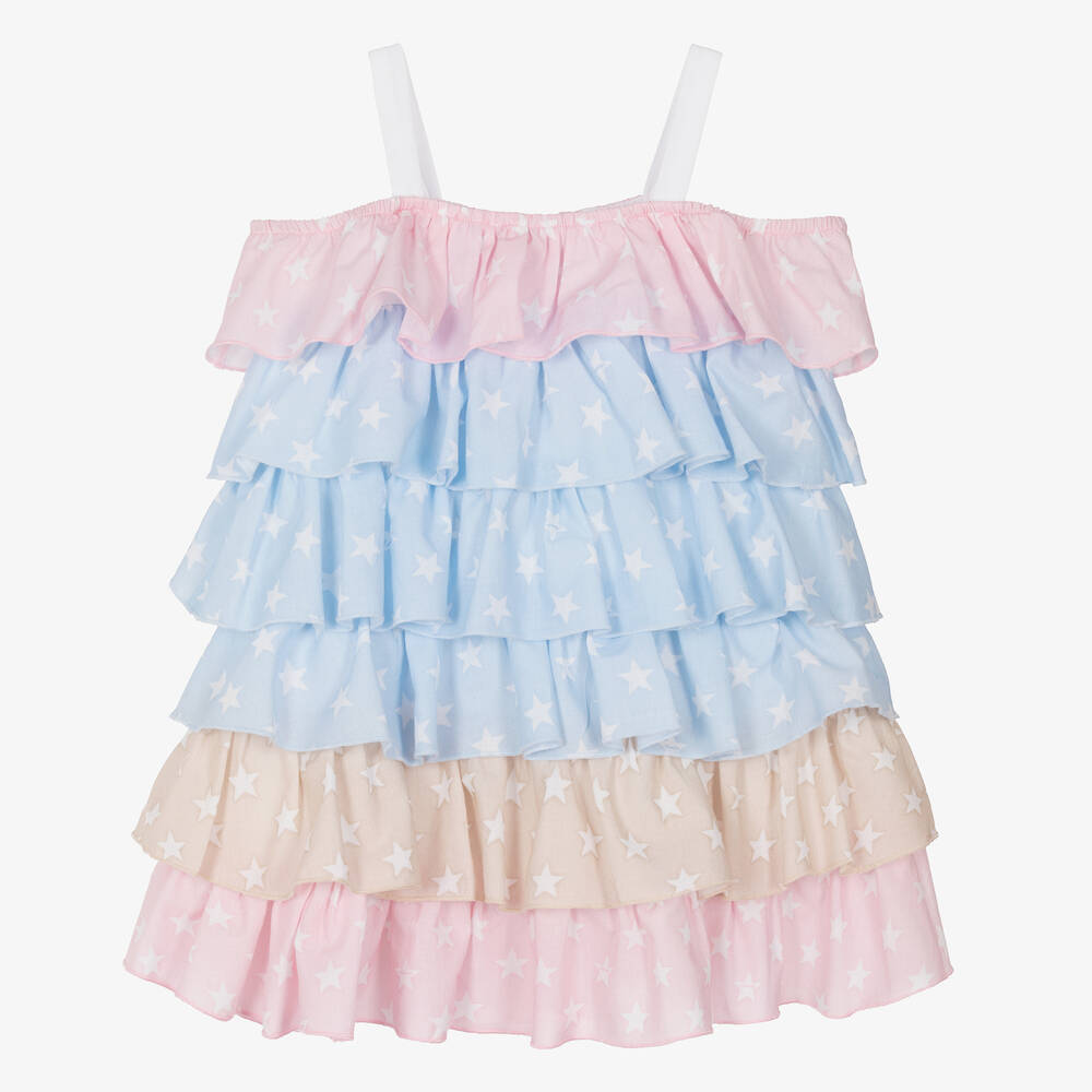 Monnalisa-Girls Blue Cotton Frilled Dress | Childrensalon Outlet