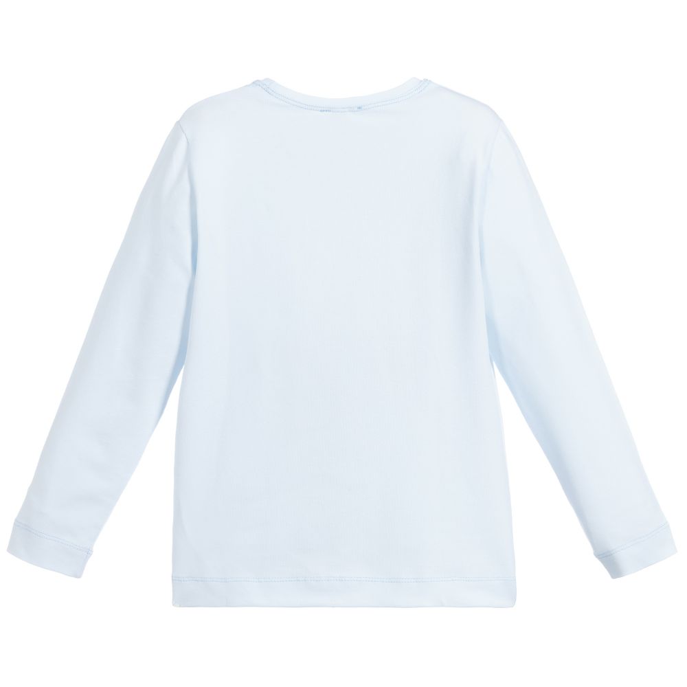 Monnalisa-Girls Blue Cotton Logo Top | Childrensalon Outlet