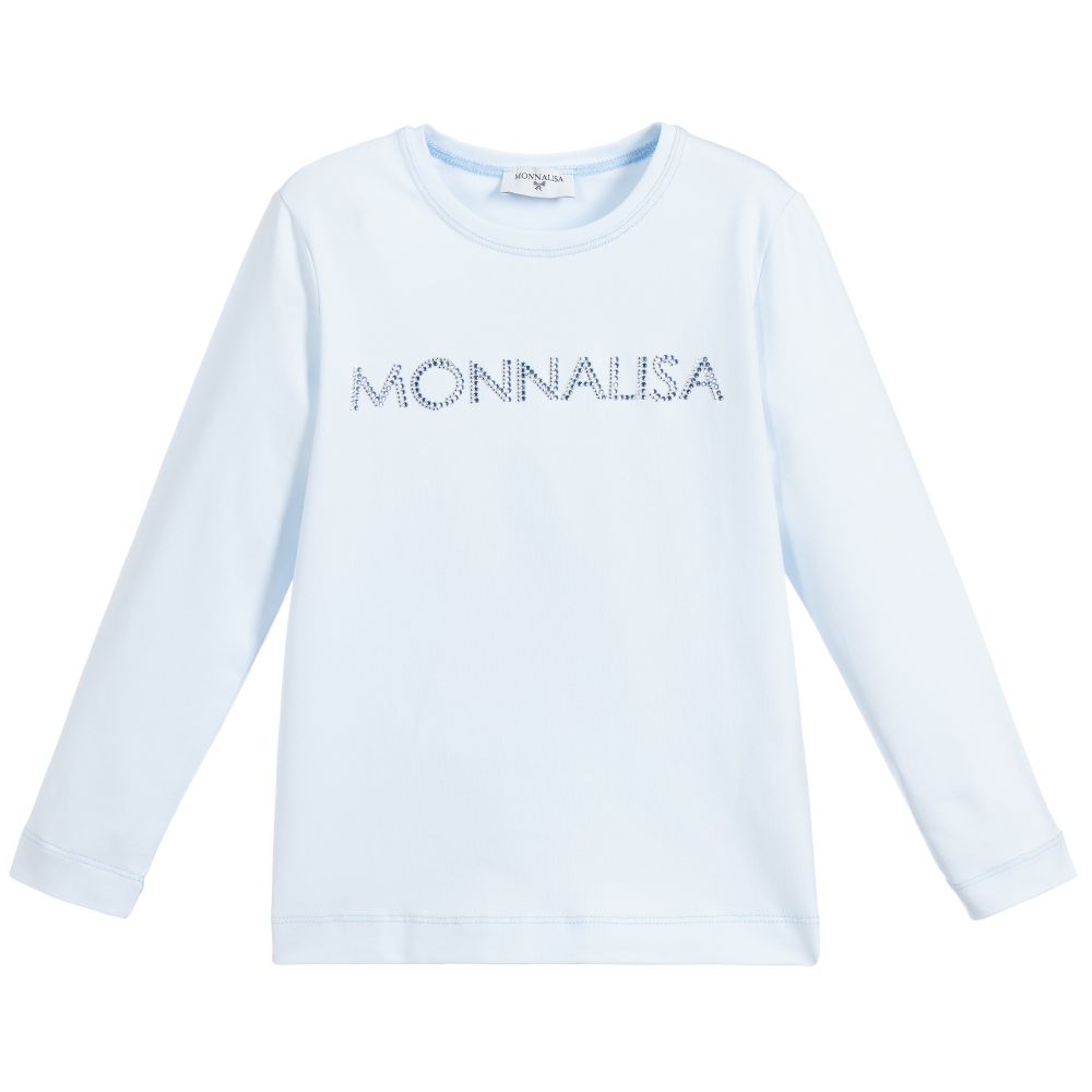 Monnalisa-Голубой топ из хлопка с логотипом для девочек | Childrensalon Outlet