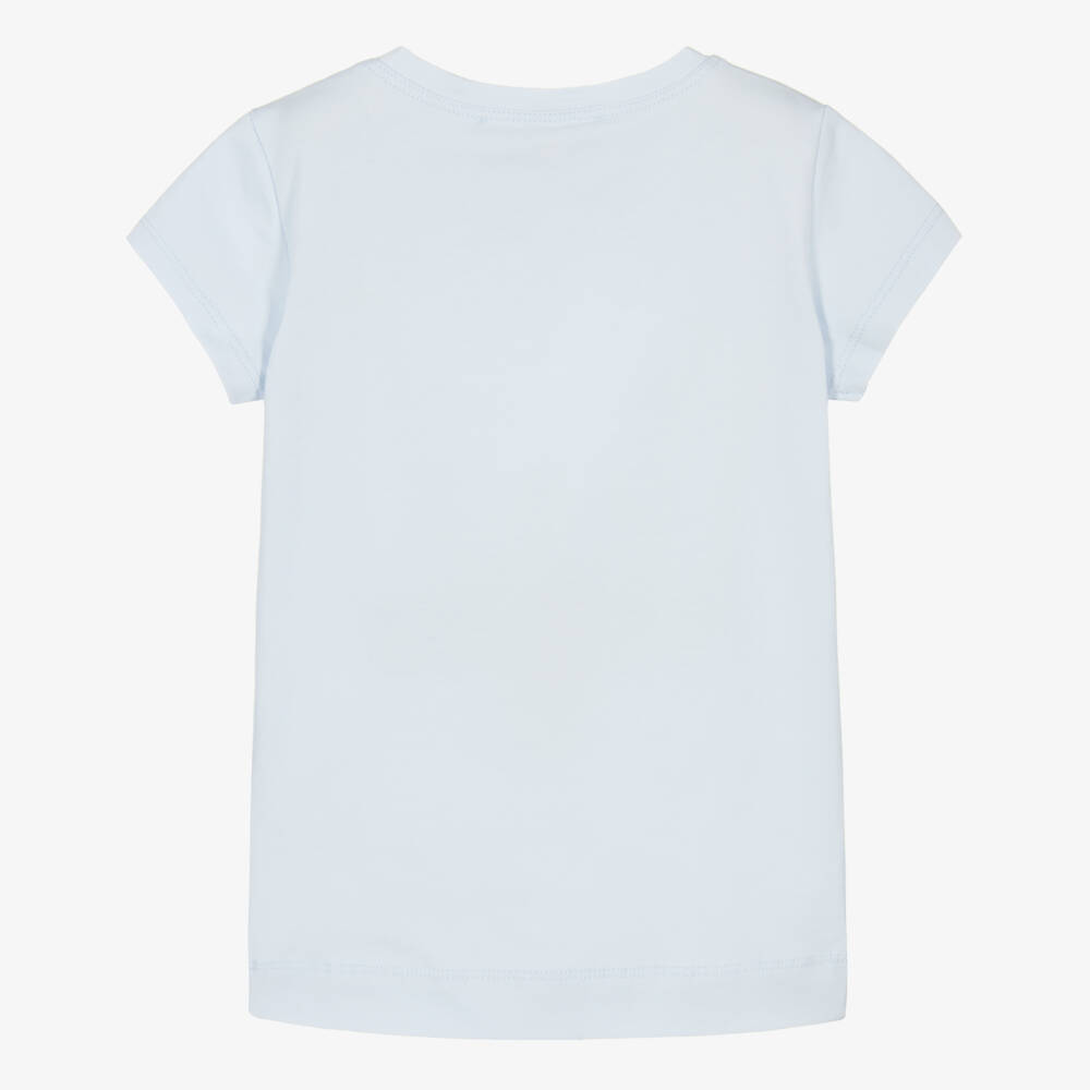 Monnalisa-Girls Blue Cotton T-Shirt with Gemstone Bow | Childrensalon Outlet