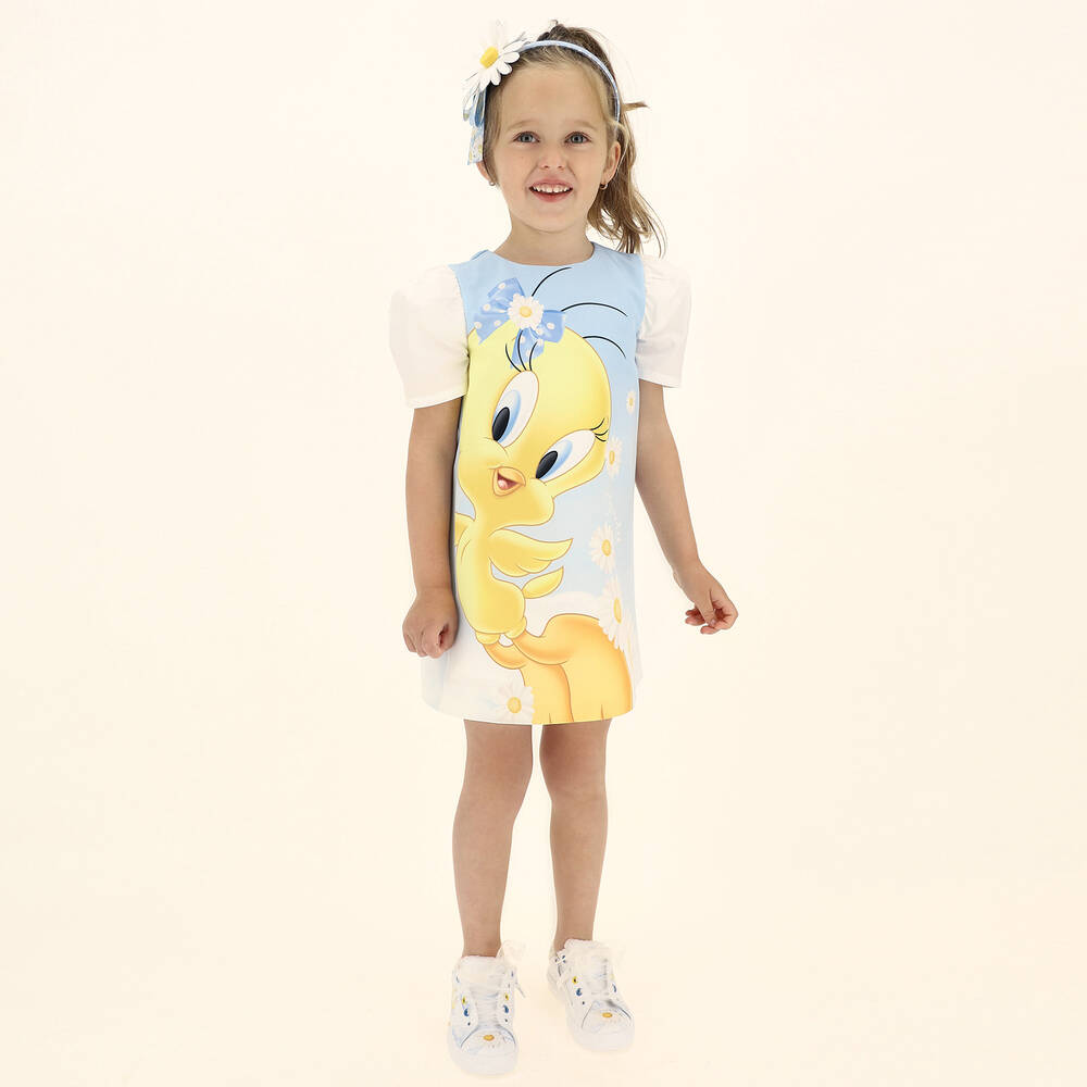 Monnalisa-Голубое платье с облаками и Твити для девочек | Childrensalon Outlet