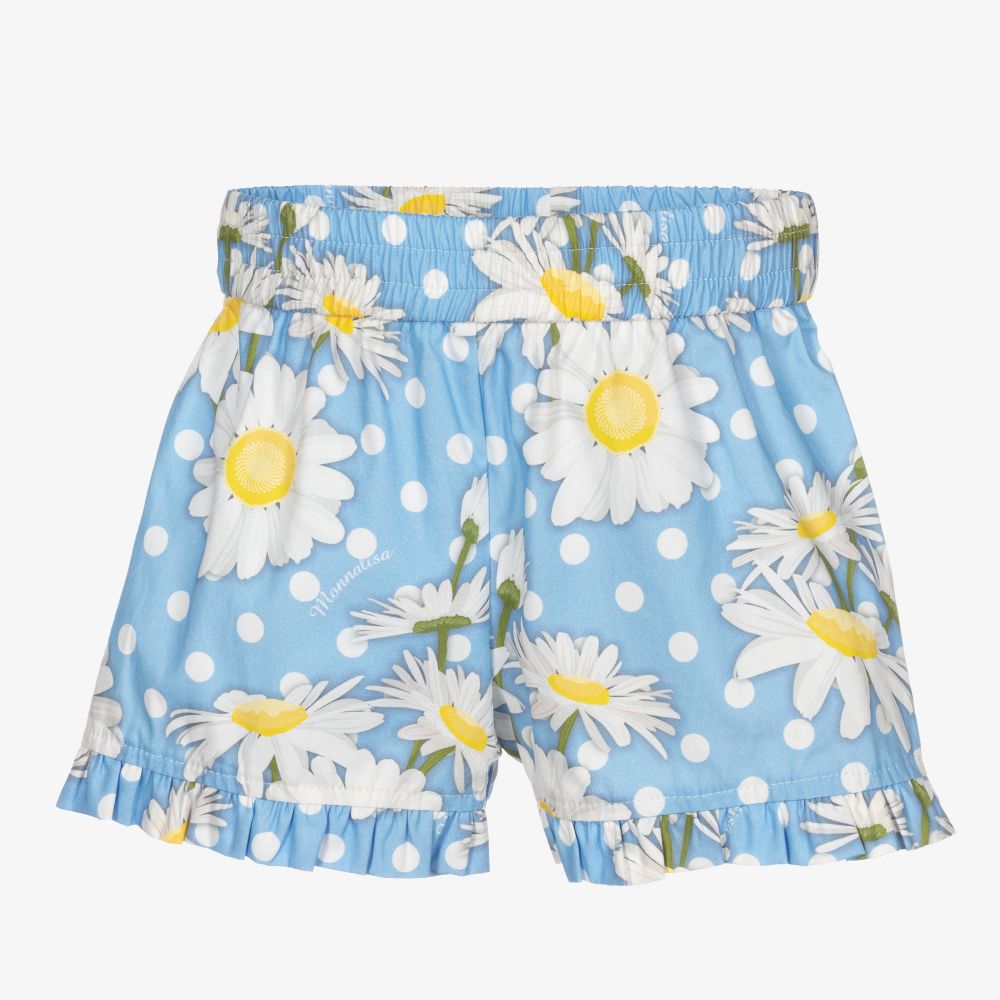 Monnalisa - Girls Blue Daisies Shorts | Childrensalon