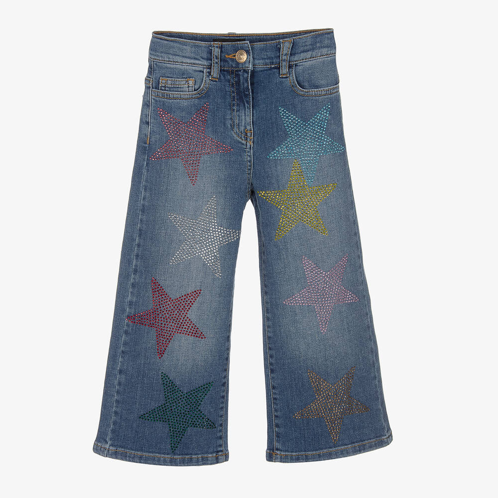 Monnalisa - Синие джинсы со звездами из стразов | Childrensalon