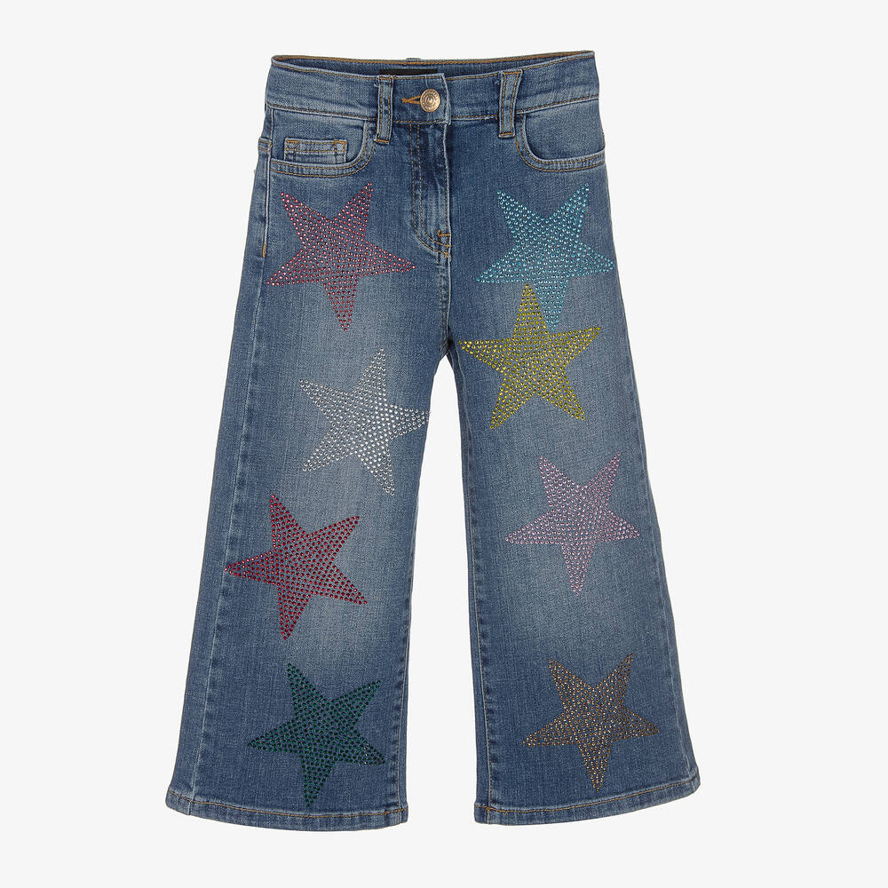 Monnalisa - Girls Blue Denim Diamanté Star Jeans | Childrensalon