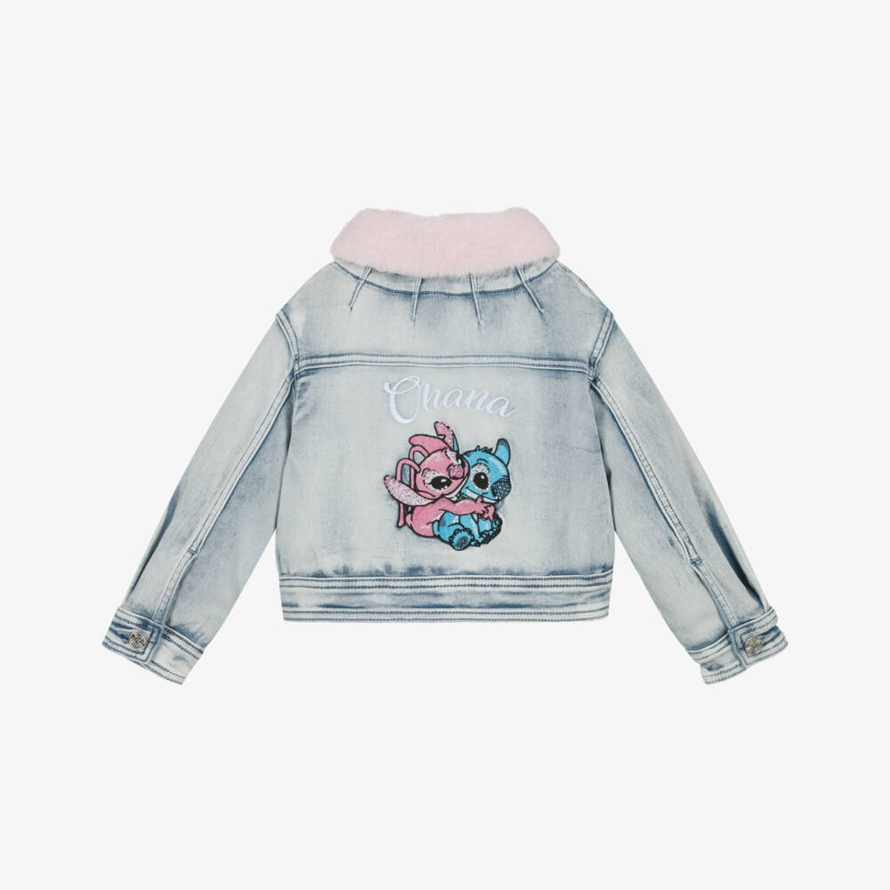Monnalisa-Girls Blue Denim Disney Jacket with Pink Collar | Childrensalon Outlet
