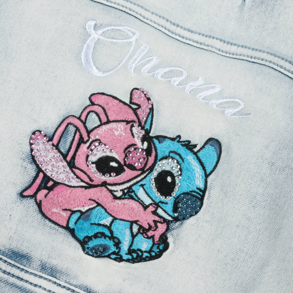 Monnalisa-Girls Blue Denim Disney Jacket with Pink Collar | Childrensalon Outlet