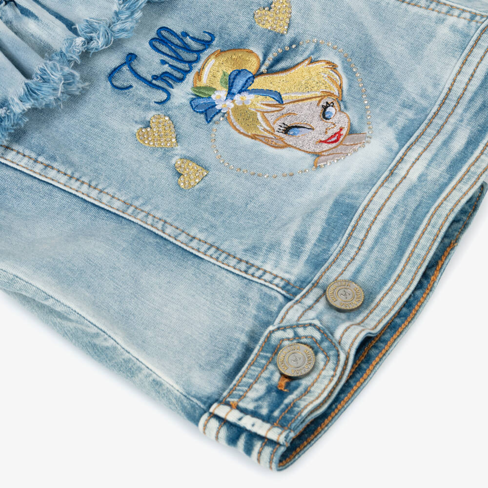 Monnalisa-Girls Blue Denim Jacket with Embroidered Tinkerbell | Childrensalon Outlet