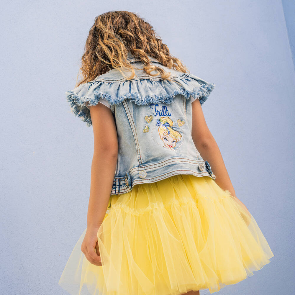 Monnalisa-Girls Blue Denim Jacket with Embroidered Tinkerbell | Childrensalon Outlet