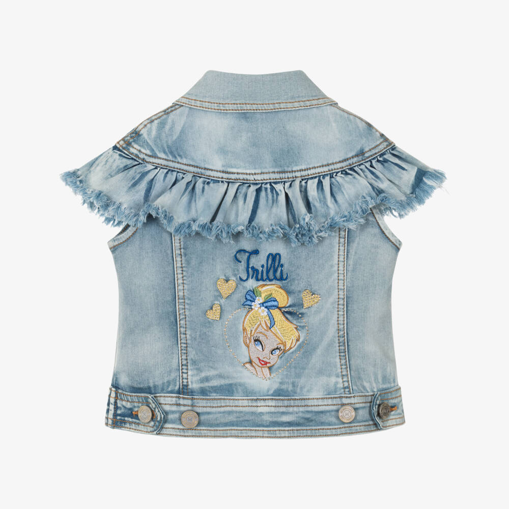 Monnalisa-Girls Blue Denim Jacket with Embroidered Tinkerbell | Childrensalon Outlet
