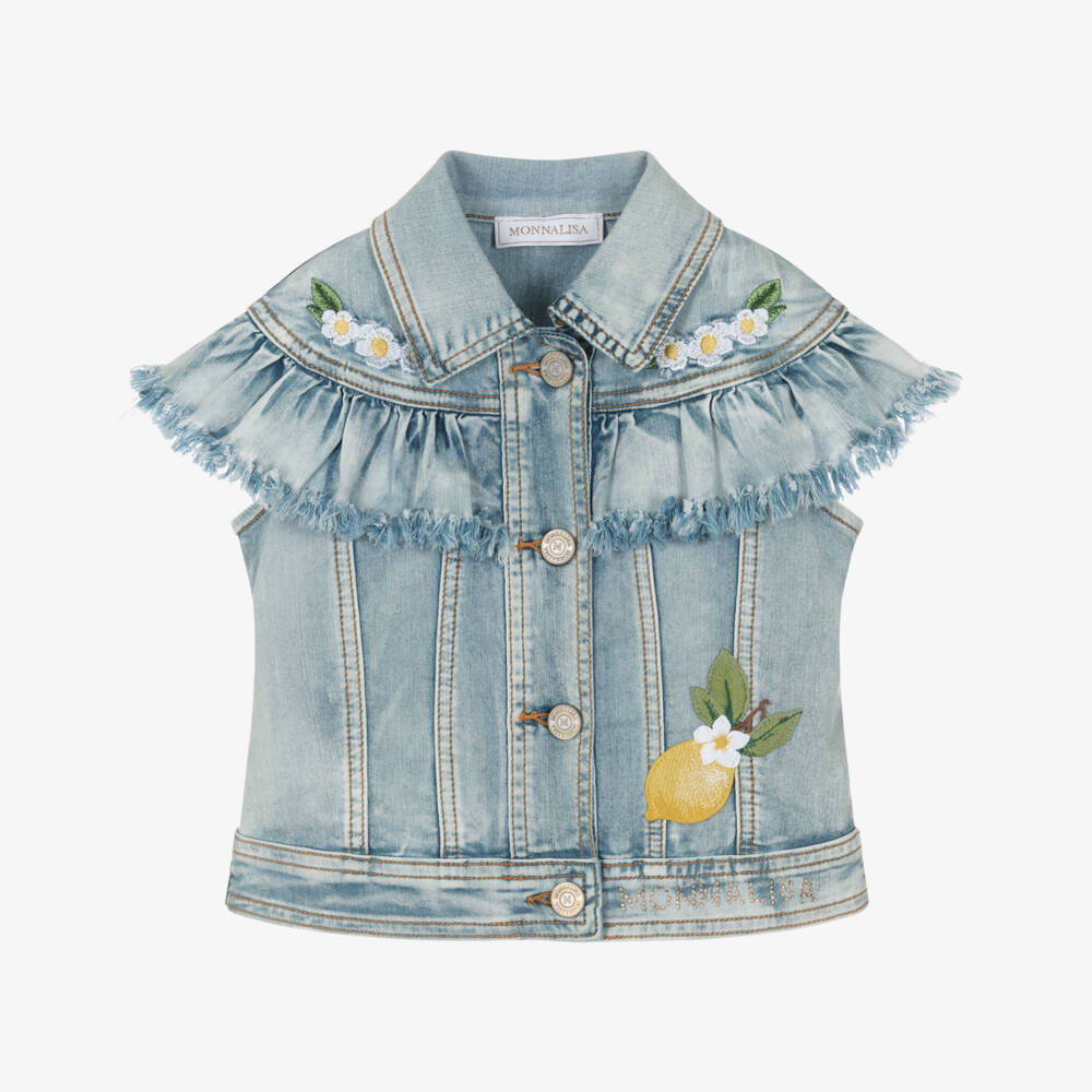 Monnalisa-Girls Blue Denim Jacket with Embroidered Tinkerbell | Childrensalon Outlet