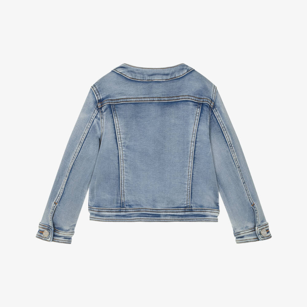 Monnalisa-Girls Blue Denim Jacket with Frills & Floral Embroidery | Childrensalon Outlet