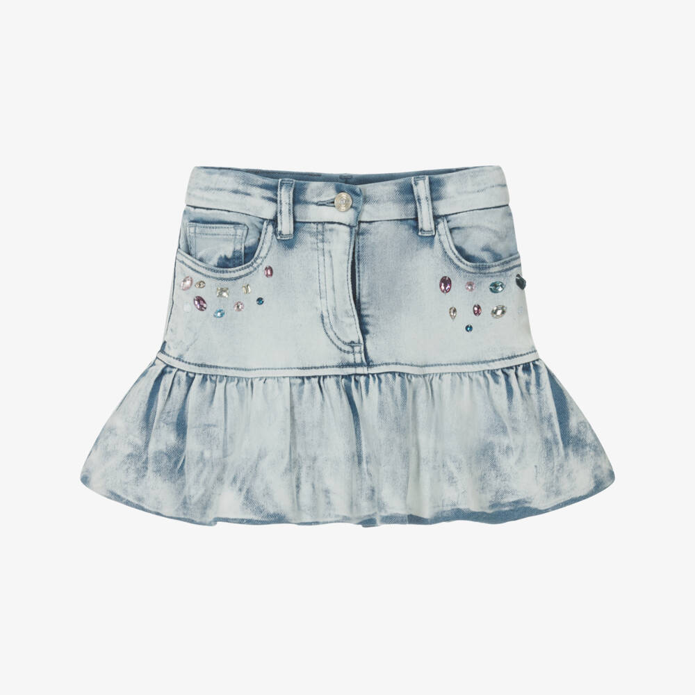 Monnalisa-Girls Blue Denim Lilo & Stitch Disney Skirt | Childrensalon Outlet