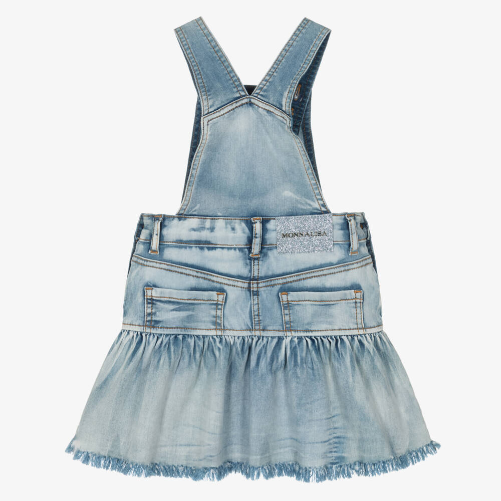 Monnalisa-Girls Blue Denim Pinafore Dress with Lemon Embroidery | Childrensalon Outlet