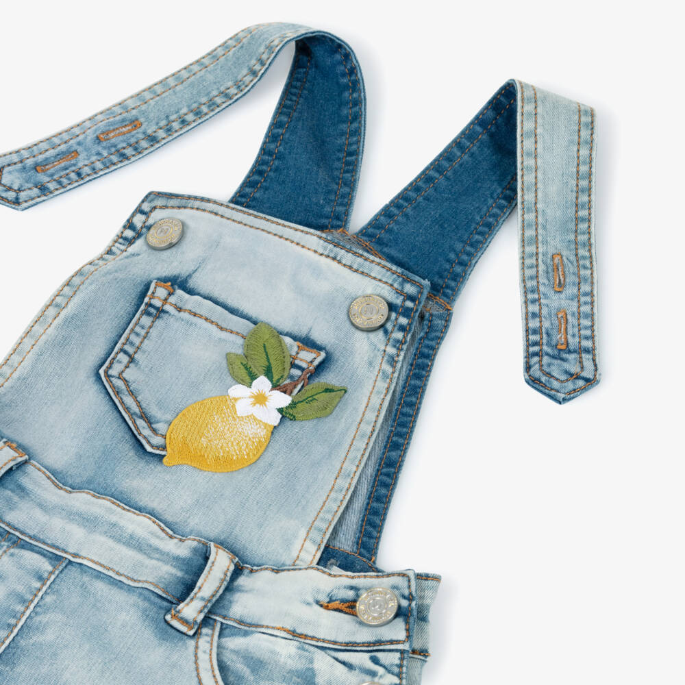 Monnalisa-Girls Blue Denim Pinafore Dress with Lemon Embroidery | Childrensalon Outlet