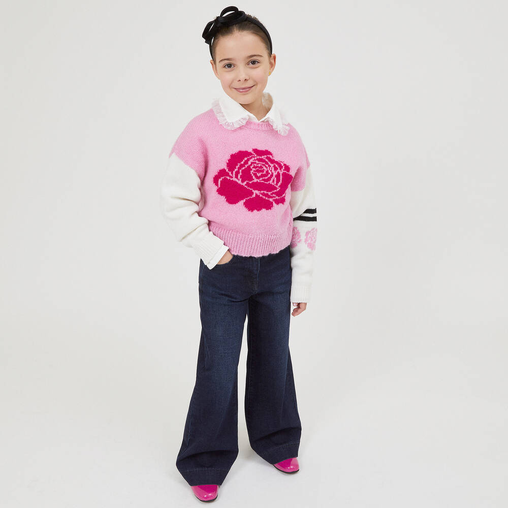 Monnalisa Chic- Girls Blue Denim Wide Leg Jeans | Childrensalon Outlet