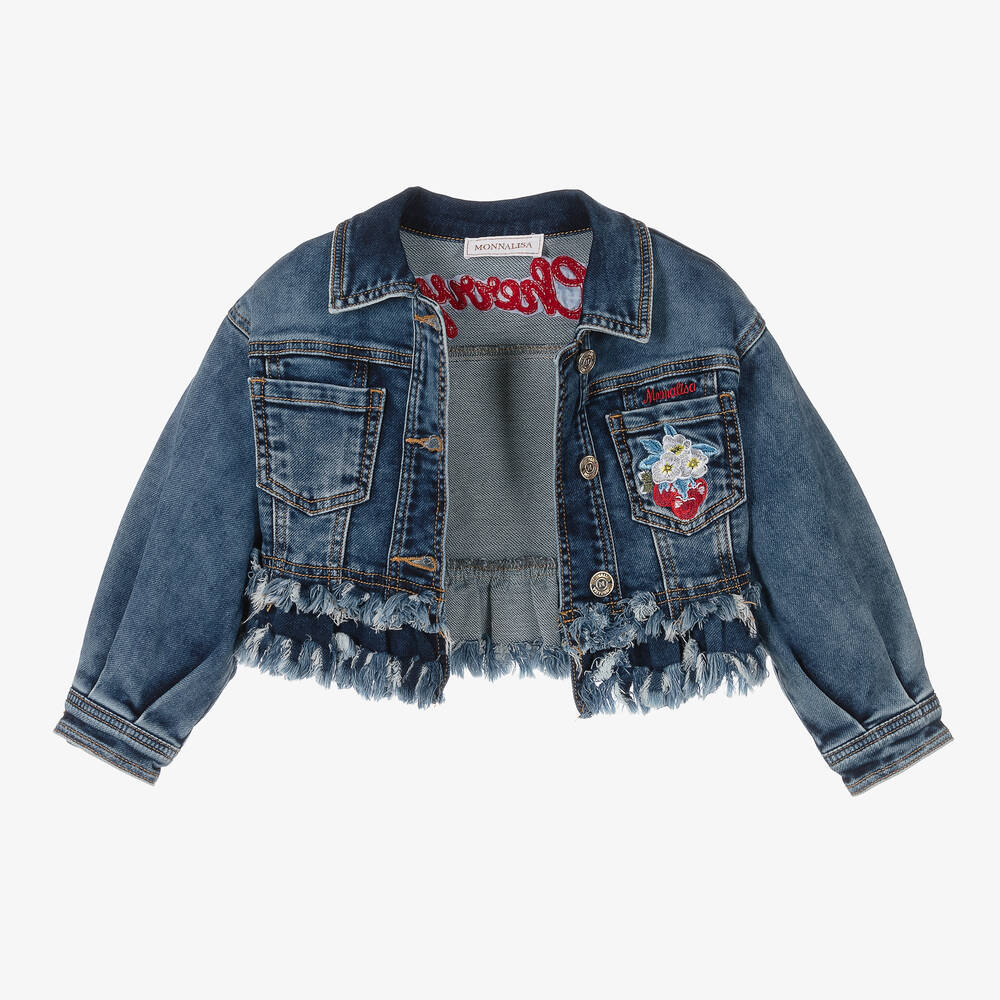 Monnalisa-Синяя джинсовая куртка с вышивкой | Childrensalon Outlet