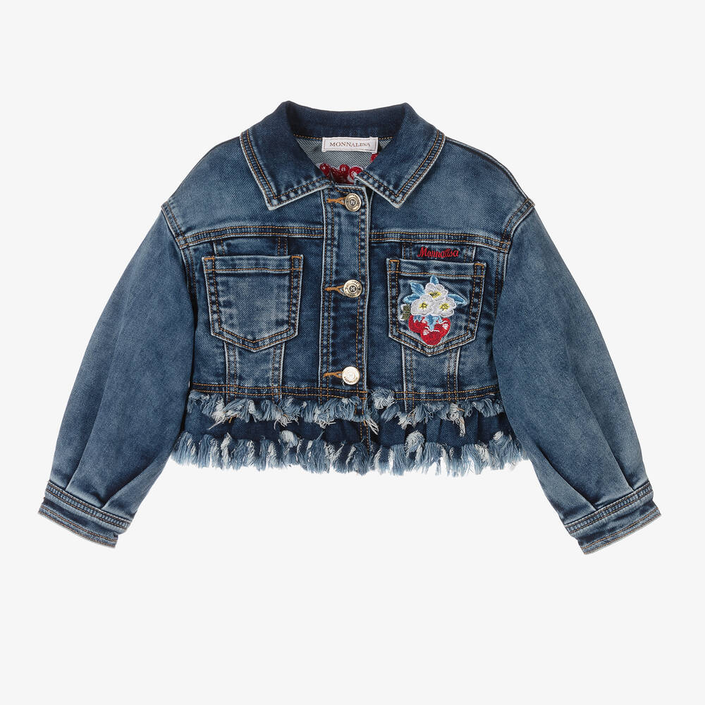 Monnalisa - Blaue Jeansjacke mit Stickerei (M) | Childrensalon