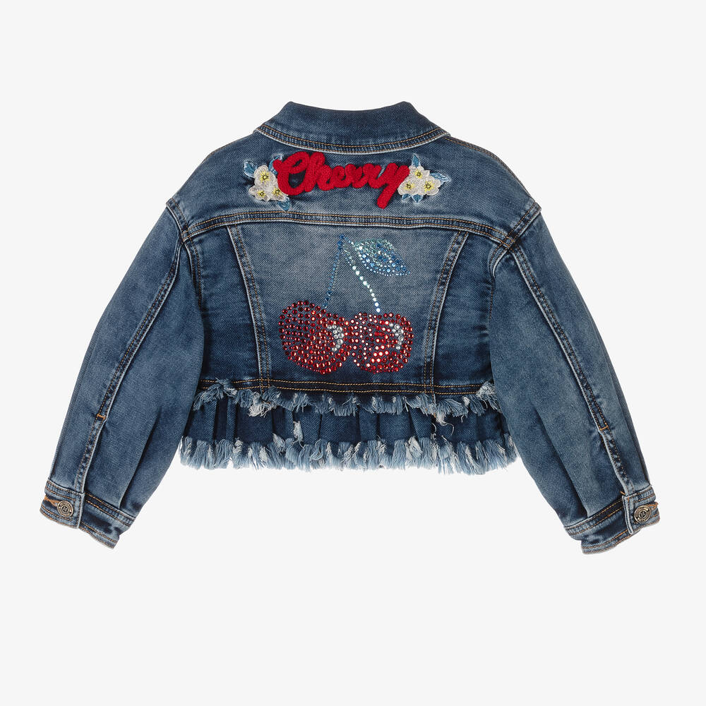 Monnalisa-Синяя джинсовая куртка с вышивкой | Childrensalon Outlet
