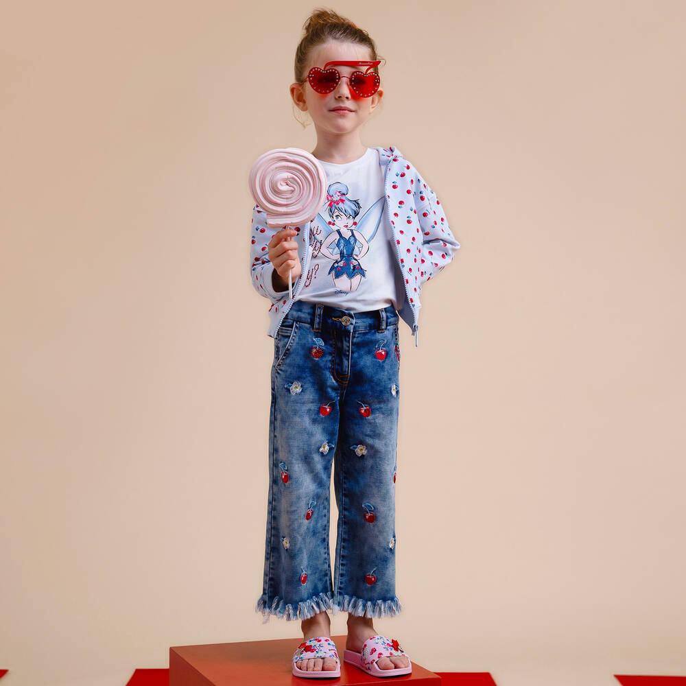 Monnalisa-جينز قطن دنيم لون أزرق للبنات | Childrensalon Outlet