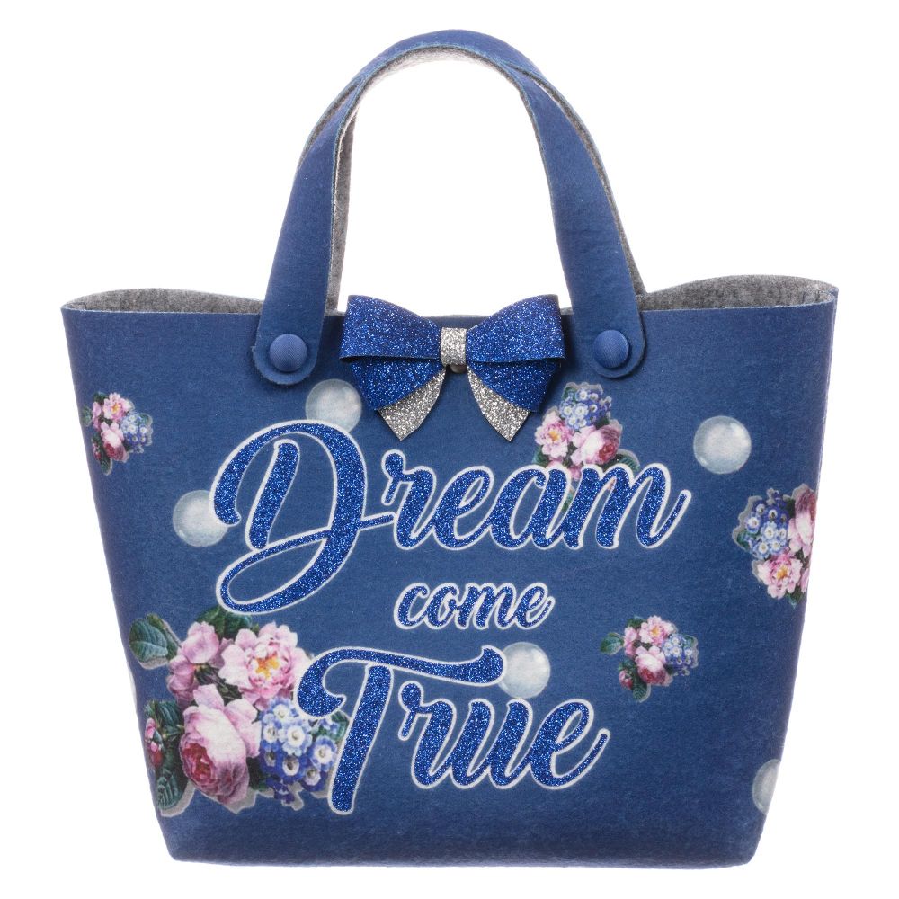 Monnalisa - Girls Blue Felt Handbag (26cm) | Childrensalon