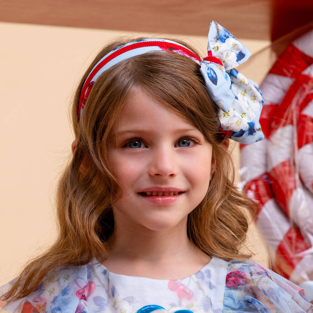 Monnalisa-Girls Blue Floral & Cherry Hairband | Childrensalon Outlet