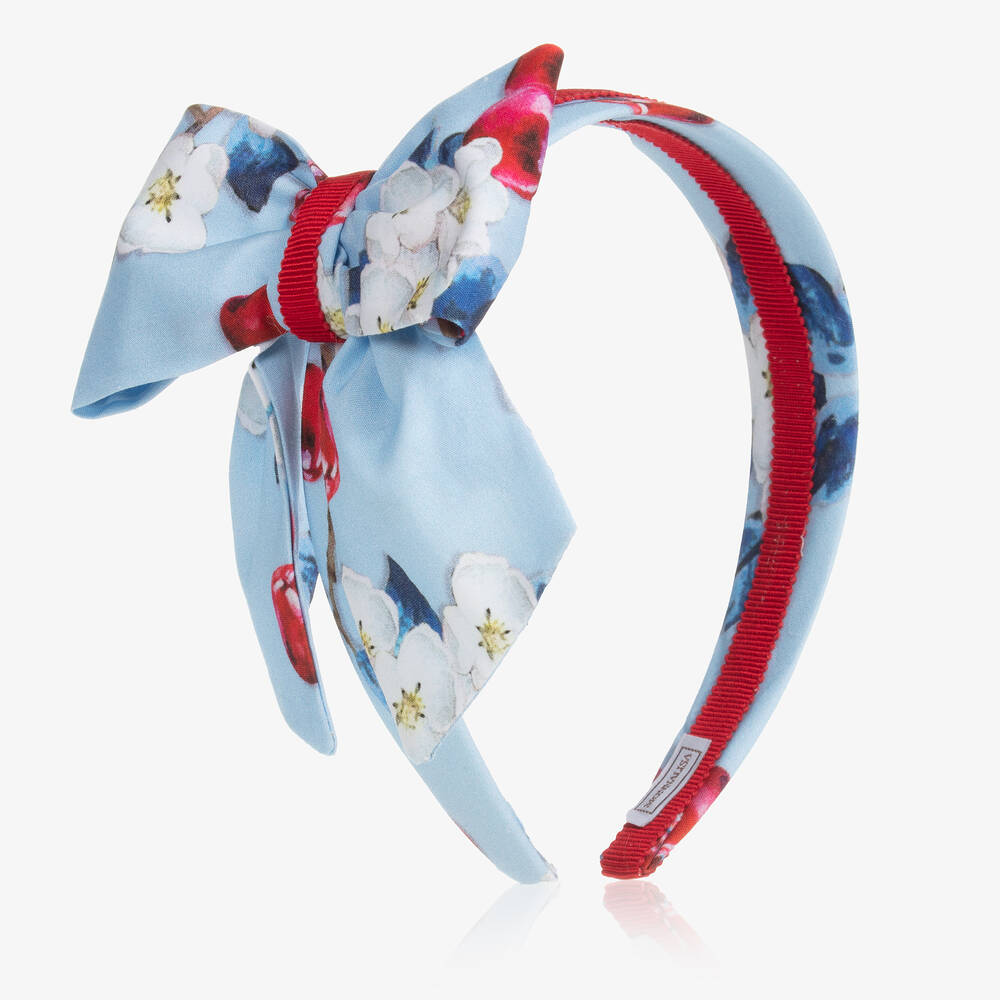 Monnalisa - Girls Blue Floral & Cherry Hairband | Childrensalon