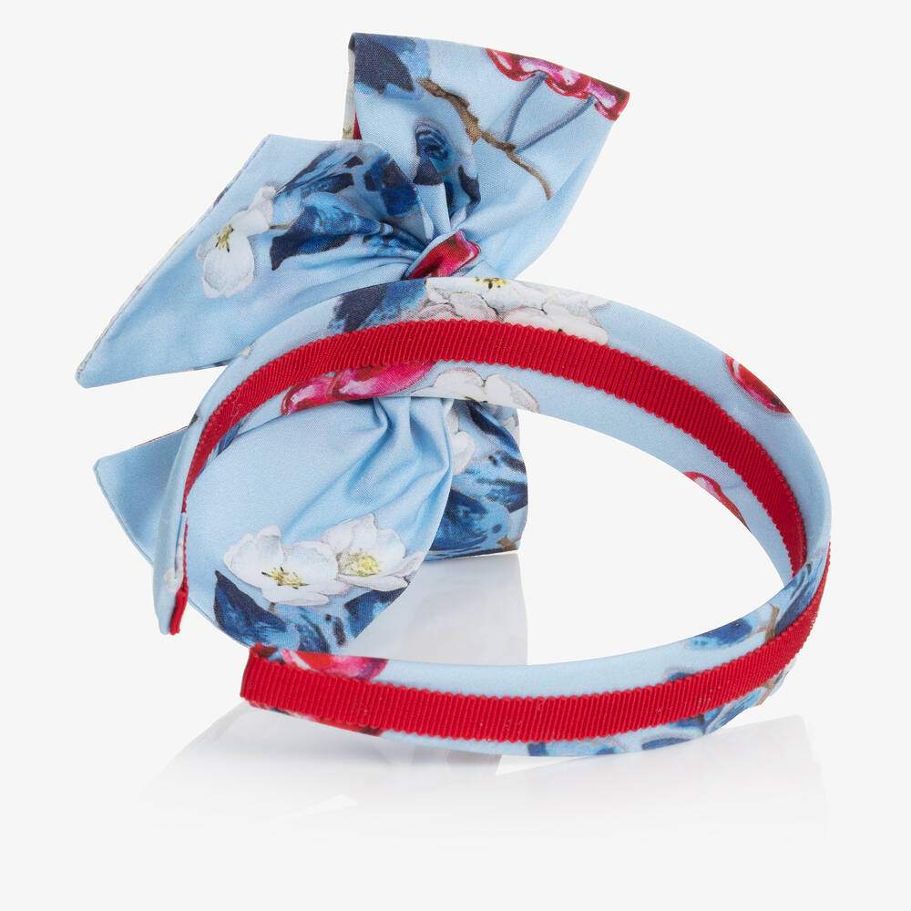 Monnalisa-Girls Blue Floral & Cherry Hairband | Childrensalon Outlet