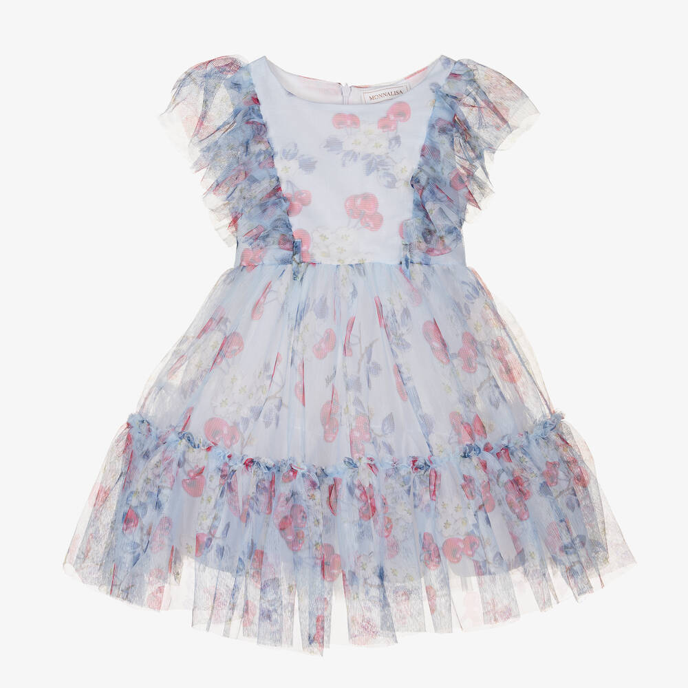 Monnalisa-Голубое платье из тюля с вишнями | Childrensalon Outlet