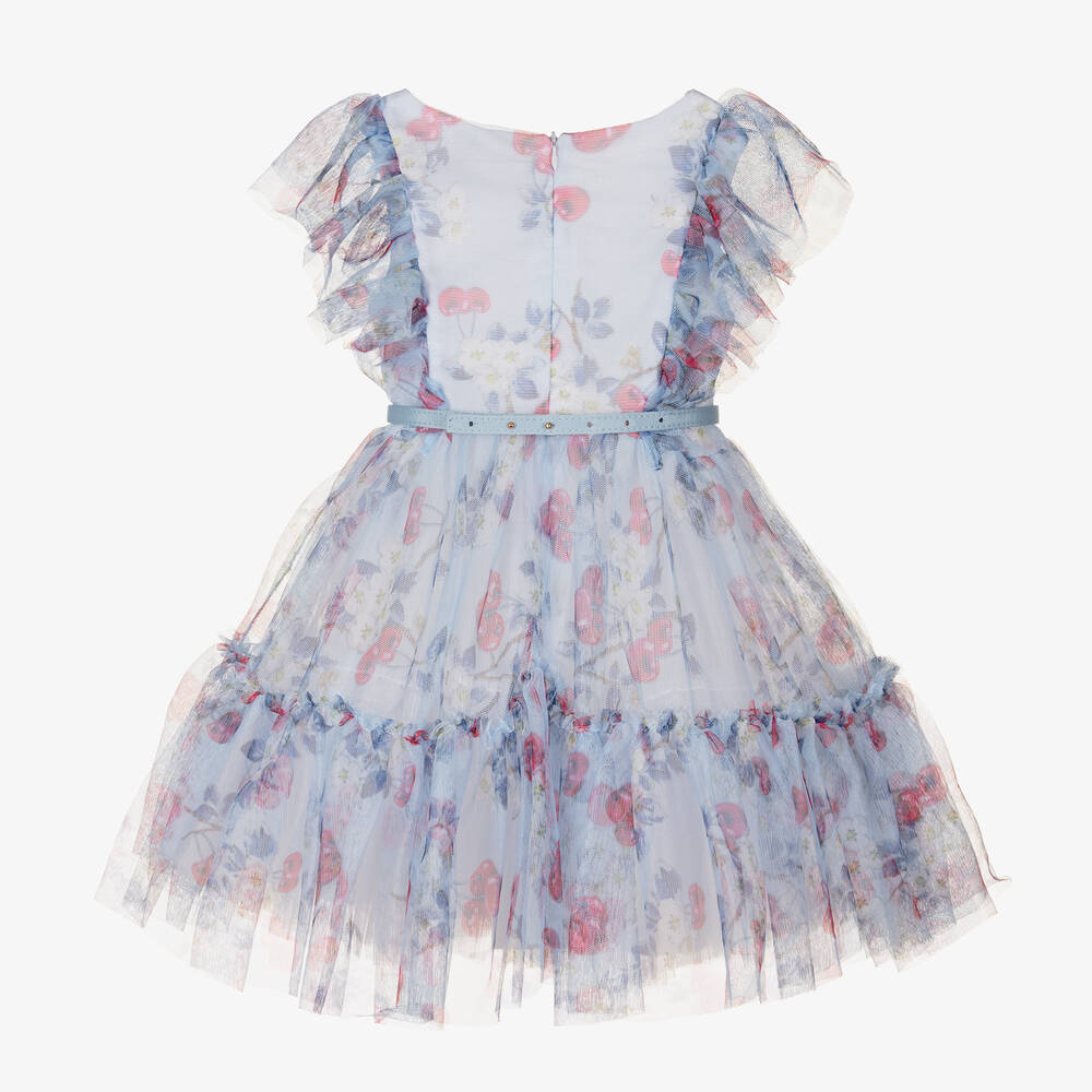 Monnalisa-Голубое платье из тюля с вишнями | Childrensalon Outlet