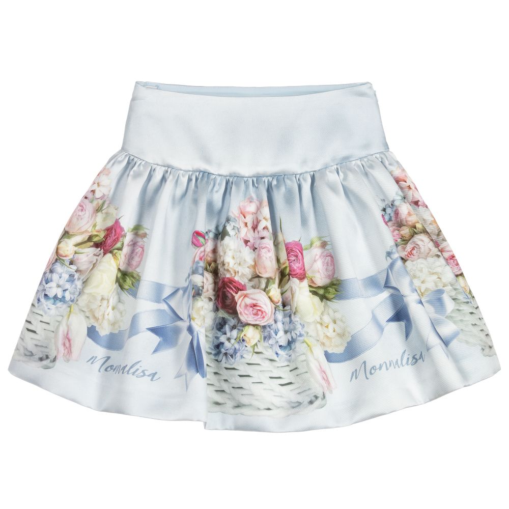 Monnalisa Chic - Girls Blue Floral Skirt | Childrensalon