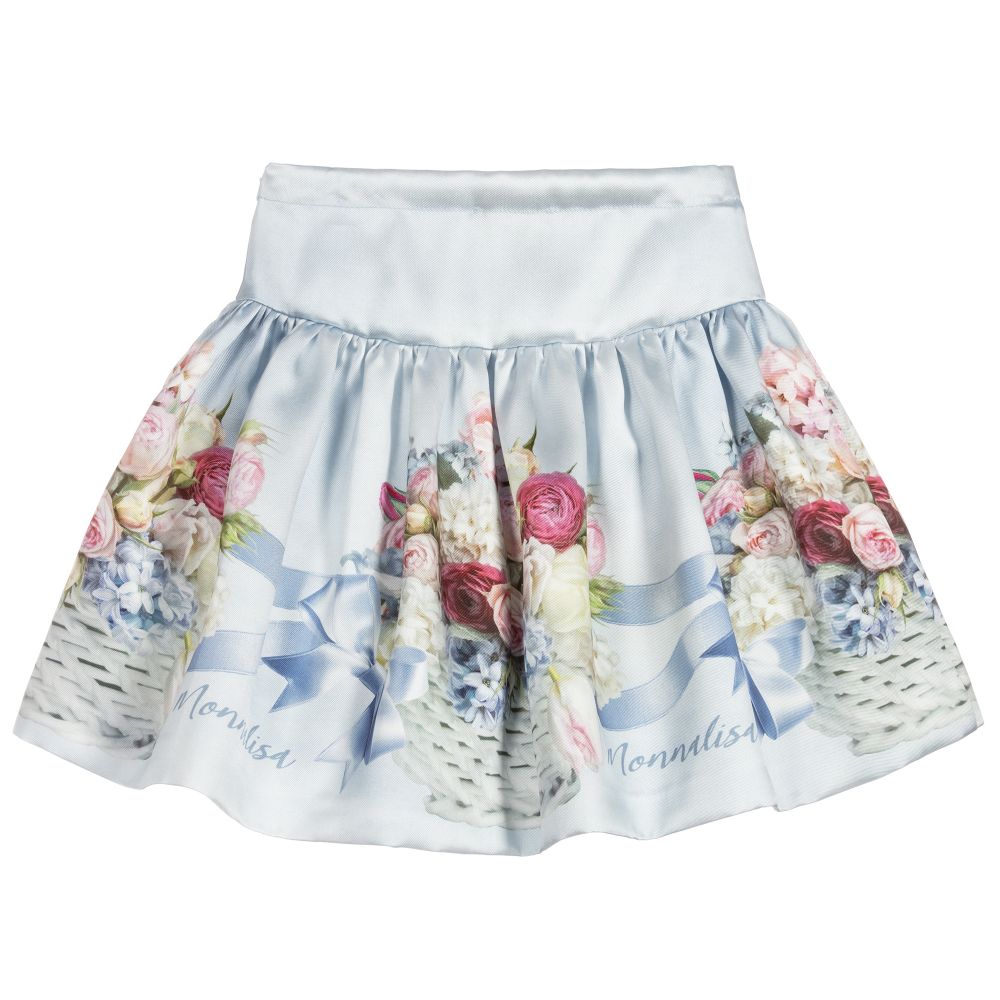 Monnalisa Chic-Girls Blue Floral Skirt | Childrensalon Outlet