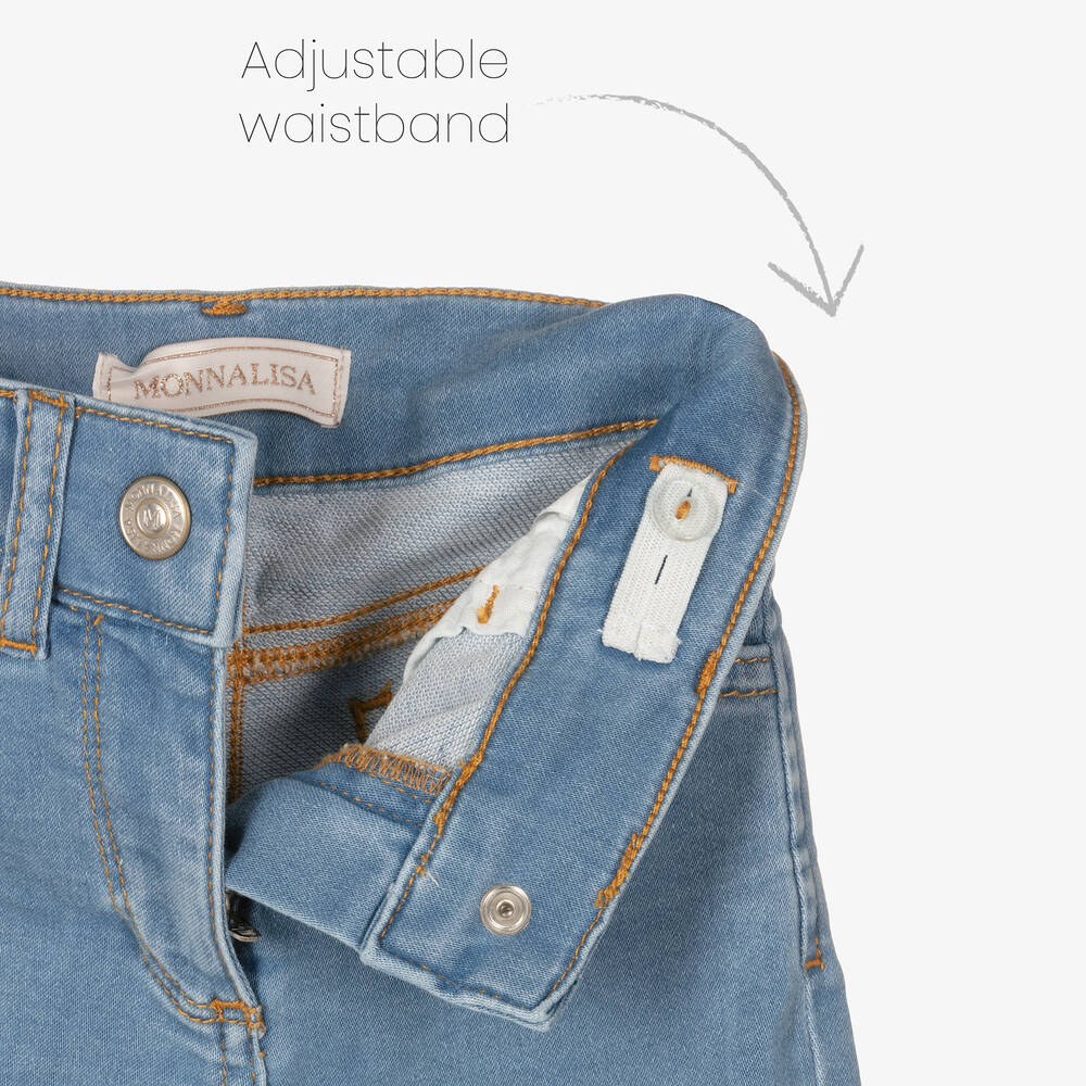 Monnalisa-Girls Blue Frill Cotton Denim Jeans | Childrensalon Outlet