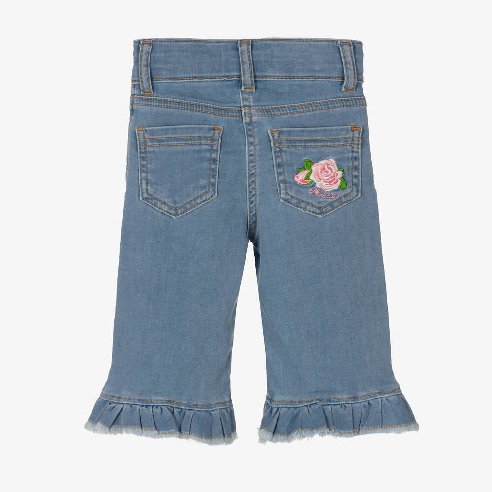 Monnalisa-Girls Blue Frill Cotton Denim Jeans | Childrensalon Outlet