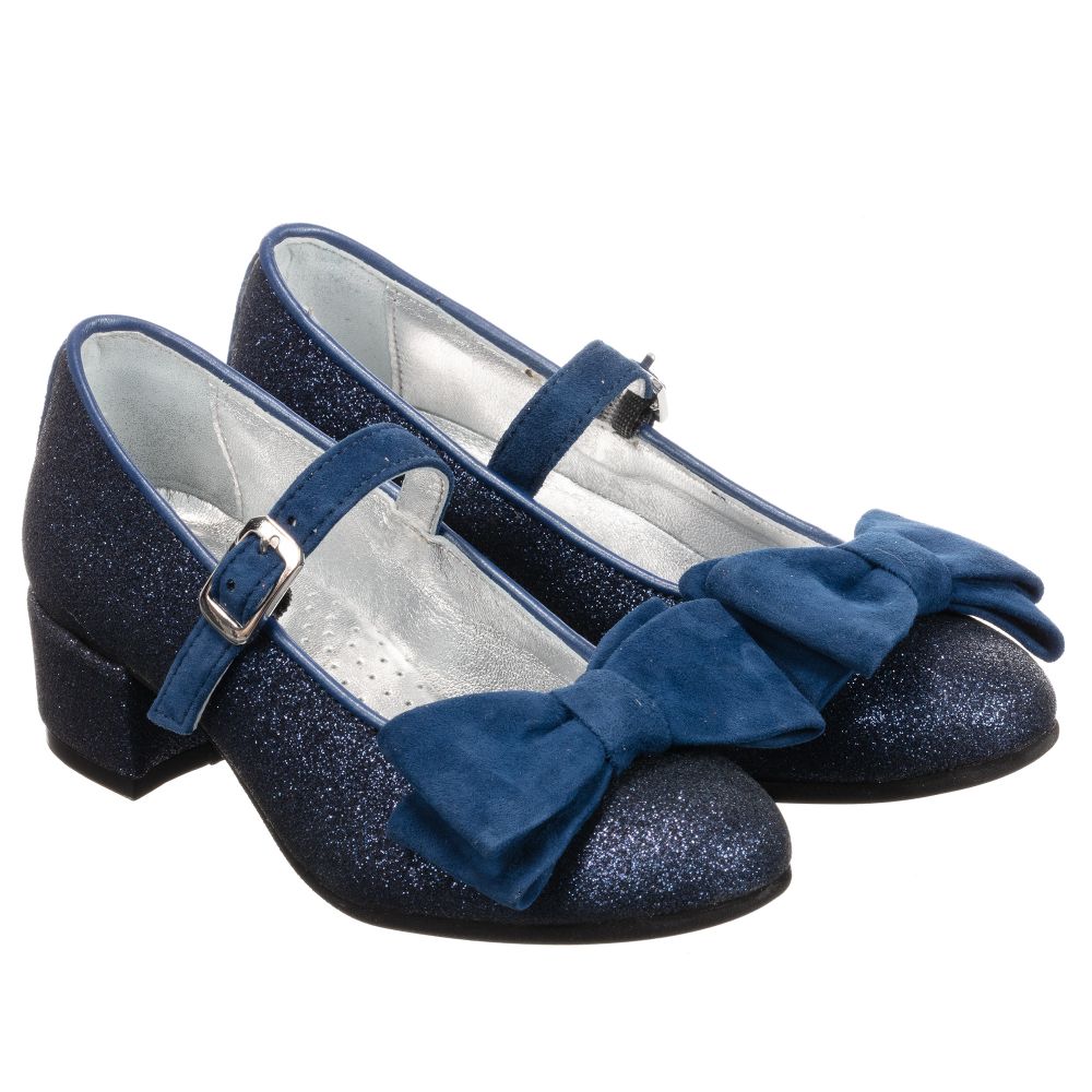 Monnalisa - Girls Blue Glitter Shoes | Childrensalon