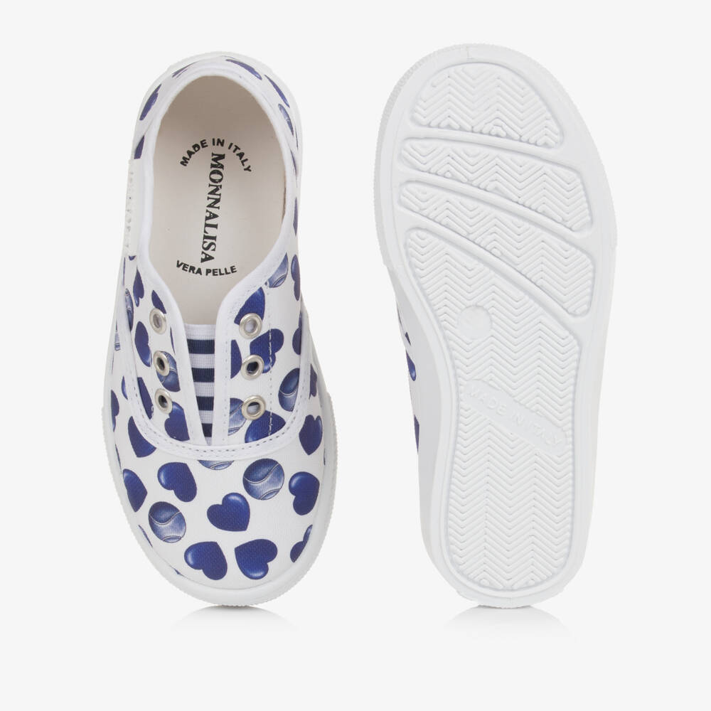 Monnalisa-Girls Blue Heart Cotton Sneakers | Childrensalon Outlet