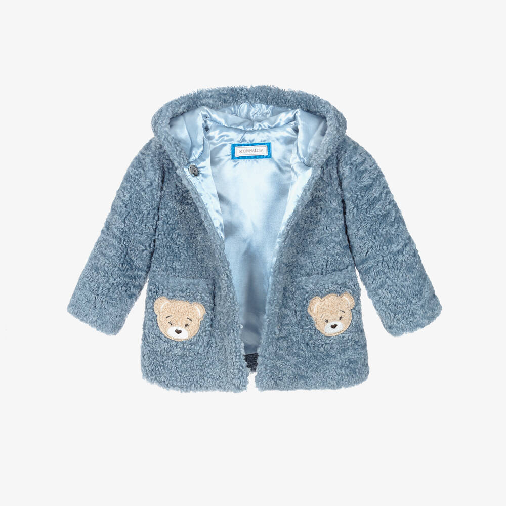 Monnalisa-Girls Blue Hooded Teddy Fleece Coat | Childrensalon Outlet