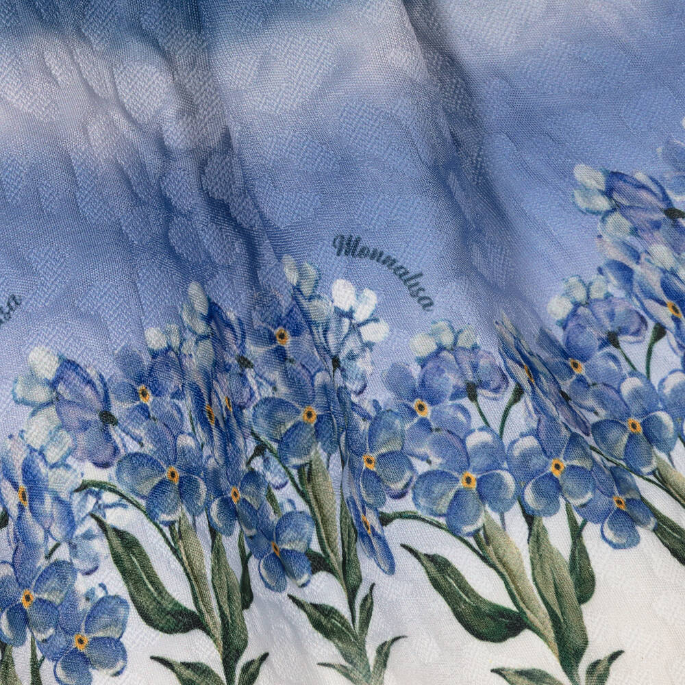 Monnalisa-Кремово-синяя плиссированная юбка с цветами | Childrensalon Outlet