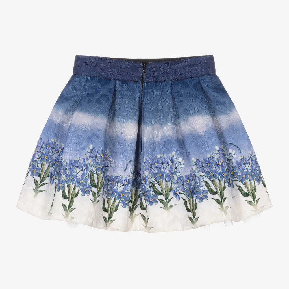 Monnalisa-Кремово-синяя плиссированная юбка с цветами | Childrensalon Outlet