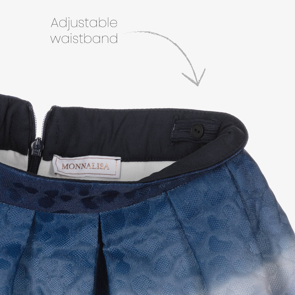 Monnalisa-Кремово-синяя плиссированная юбка с цветами | Childrensalon Outlet