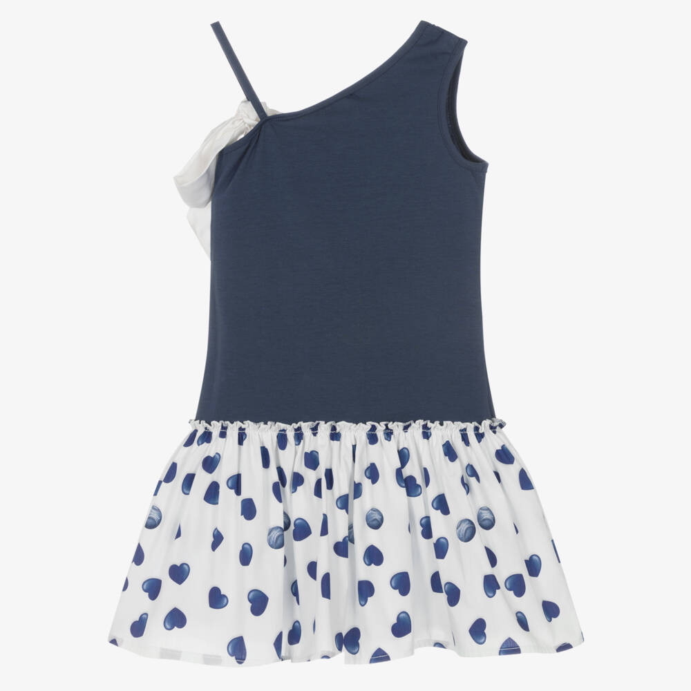 Monnalisa-Girls Blue & Ivory Heart Dress | Childrensalon Outlet