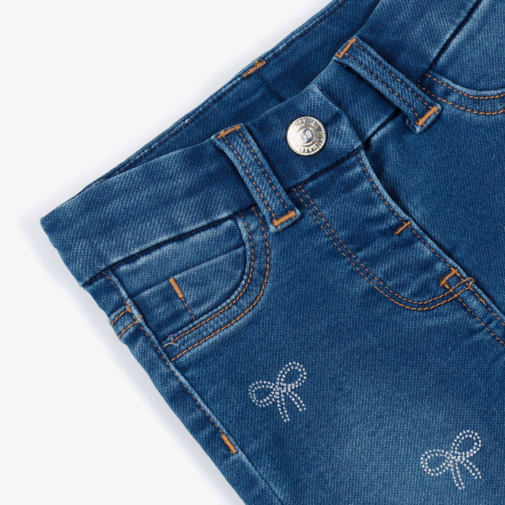 Monnalisa-Girls Blue Jeans with Glittery Bows | Childrensalon Outlet