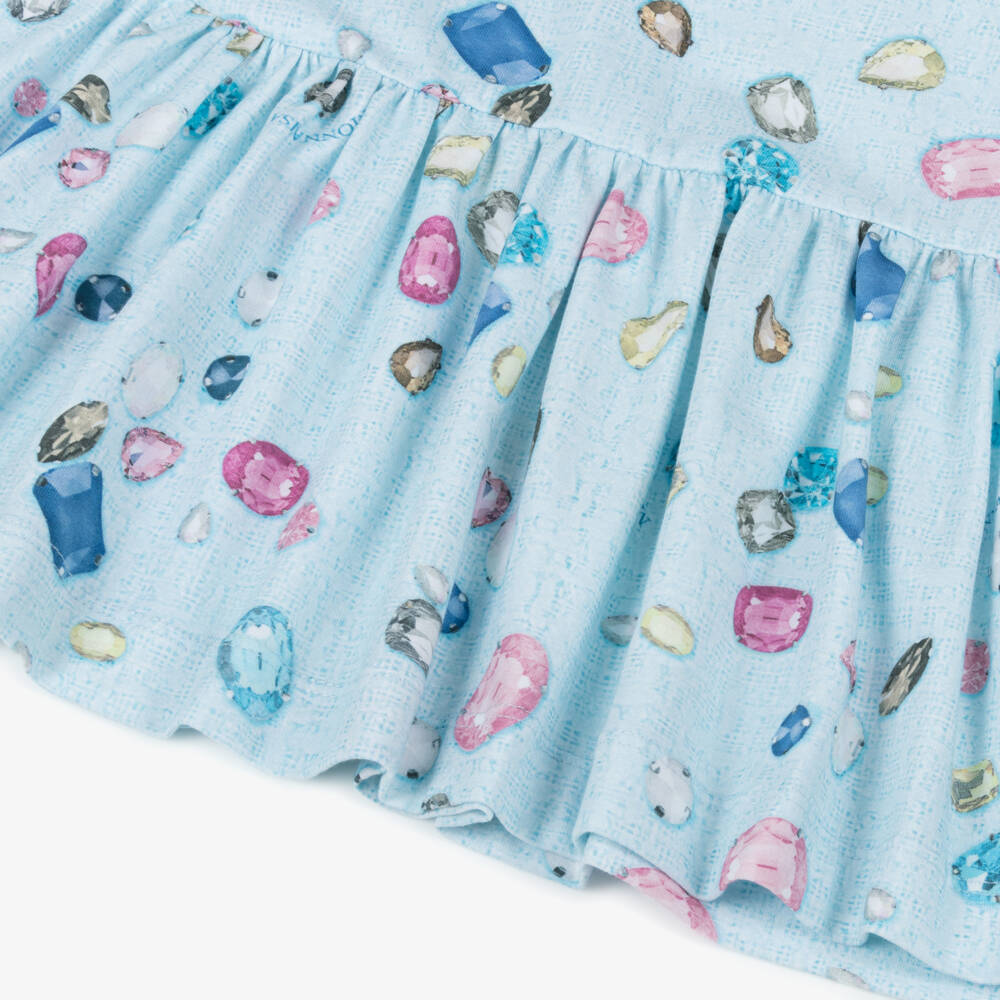 Monnalisa-فستان أزرق فاتح للبنات مزين بالأحجار الكريمة | Childrensalon Outlet