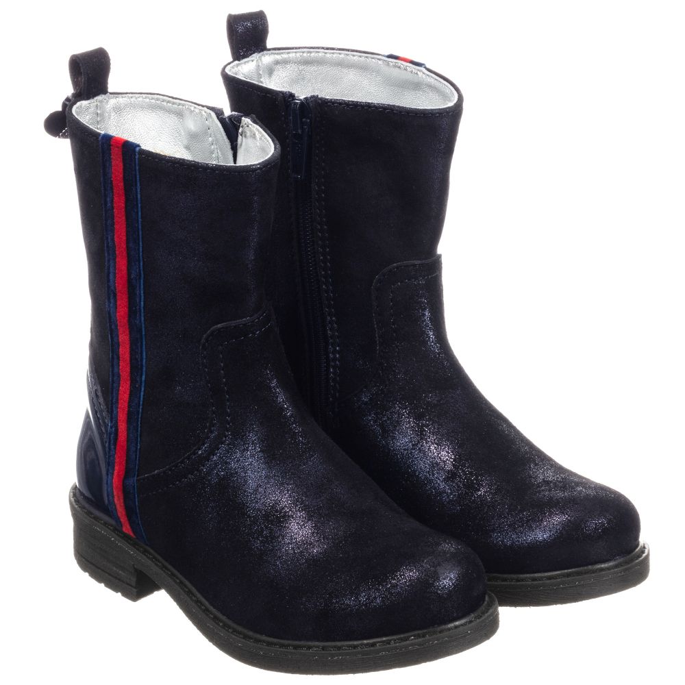 Monnalisa - Girls Blue Leather Boots | Childrensalon