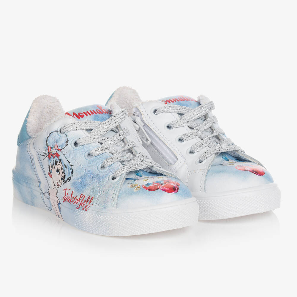 Monnalisa - Girls Blue Leather Disney Tinker Bell Trainers | Childrensalon