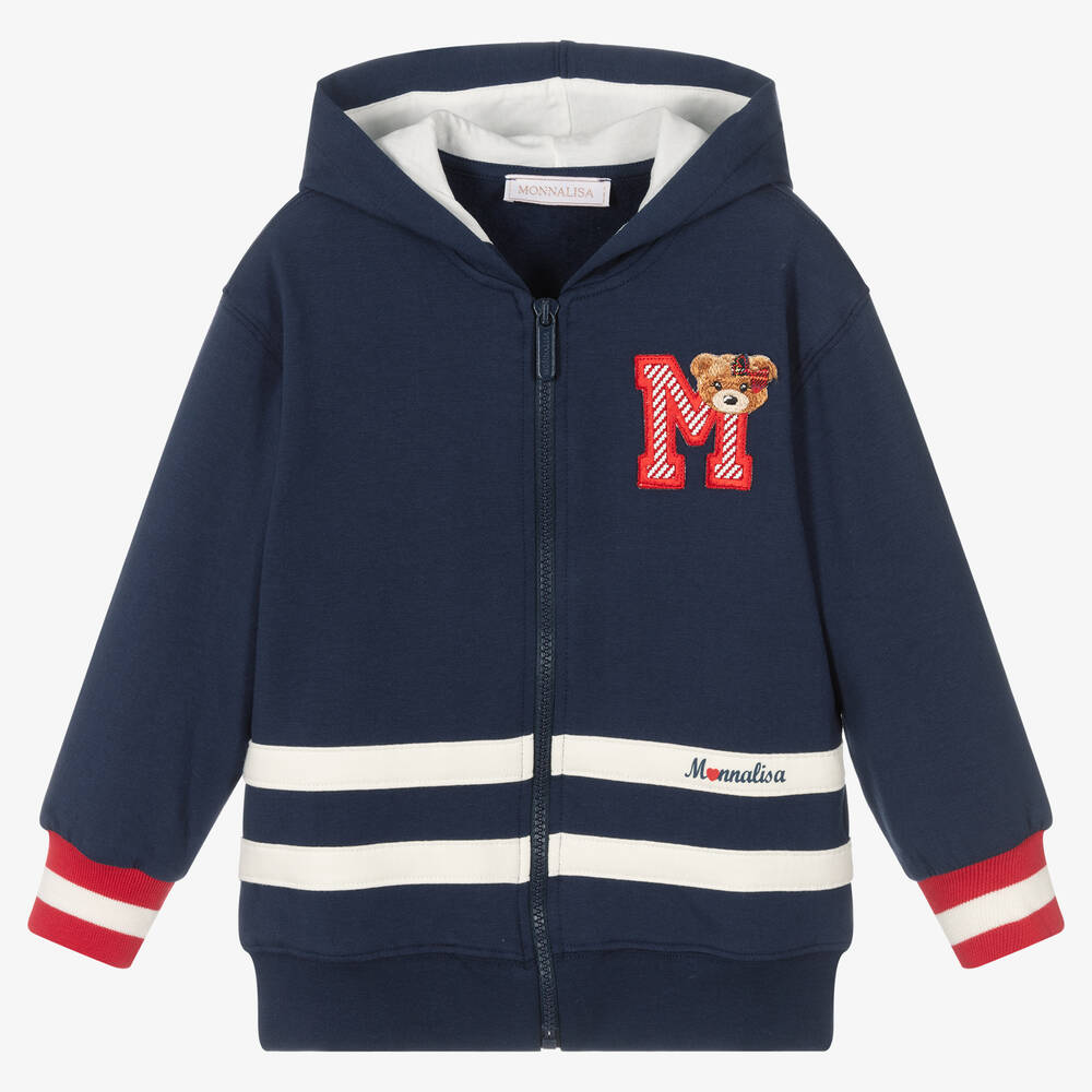 Monnalisa - Girls Blue Logo Zip-Up Top | Childrensalon