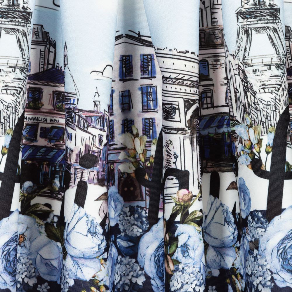 Monnalisa-تنورة نيوبرين لون أزرق بطبعة ملونة | Childrensalon Outlet